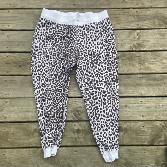 J Crew vintage fleece Leopard Print Joggers Pants Large - Picture 1 of 11
